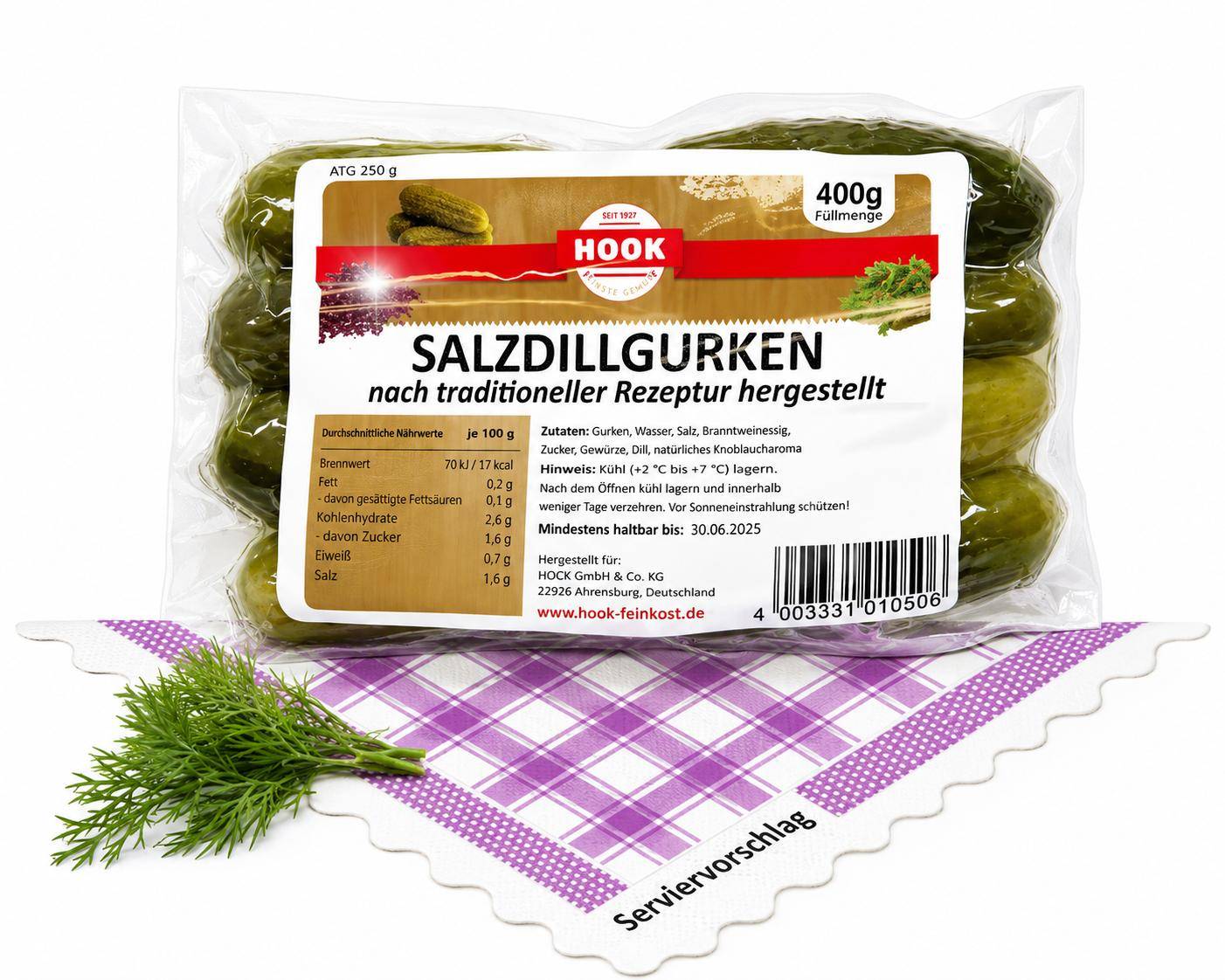 Hook - Salzdillgurken, 6 x 400 g Beutel