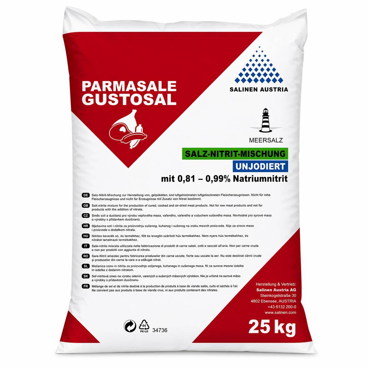 PARMESALE - Gustosale Meersalz mit Nitrit 0,81 - 0,99%, 25 kg Sack