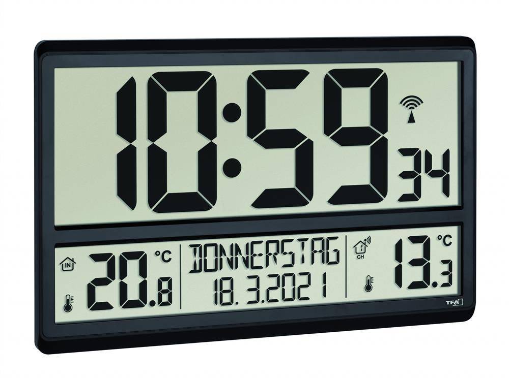 TFA - Digitale XL-Funkuhr mit Außen- und Innentemperatur, schwarz