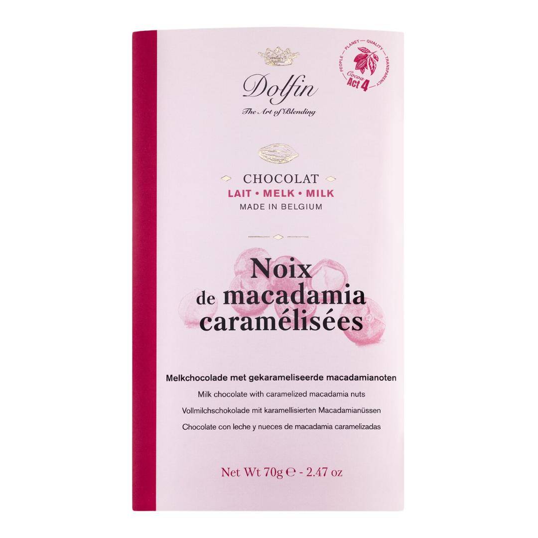 Dolfin - Vollmilchschokolade mit karamellisierte Macadamia, 70 g Stück