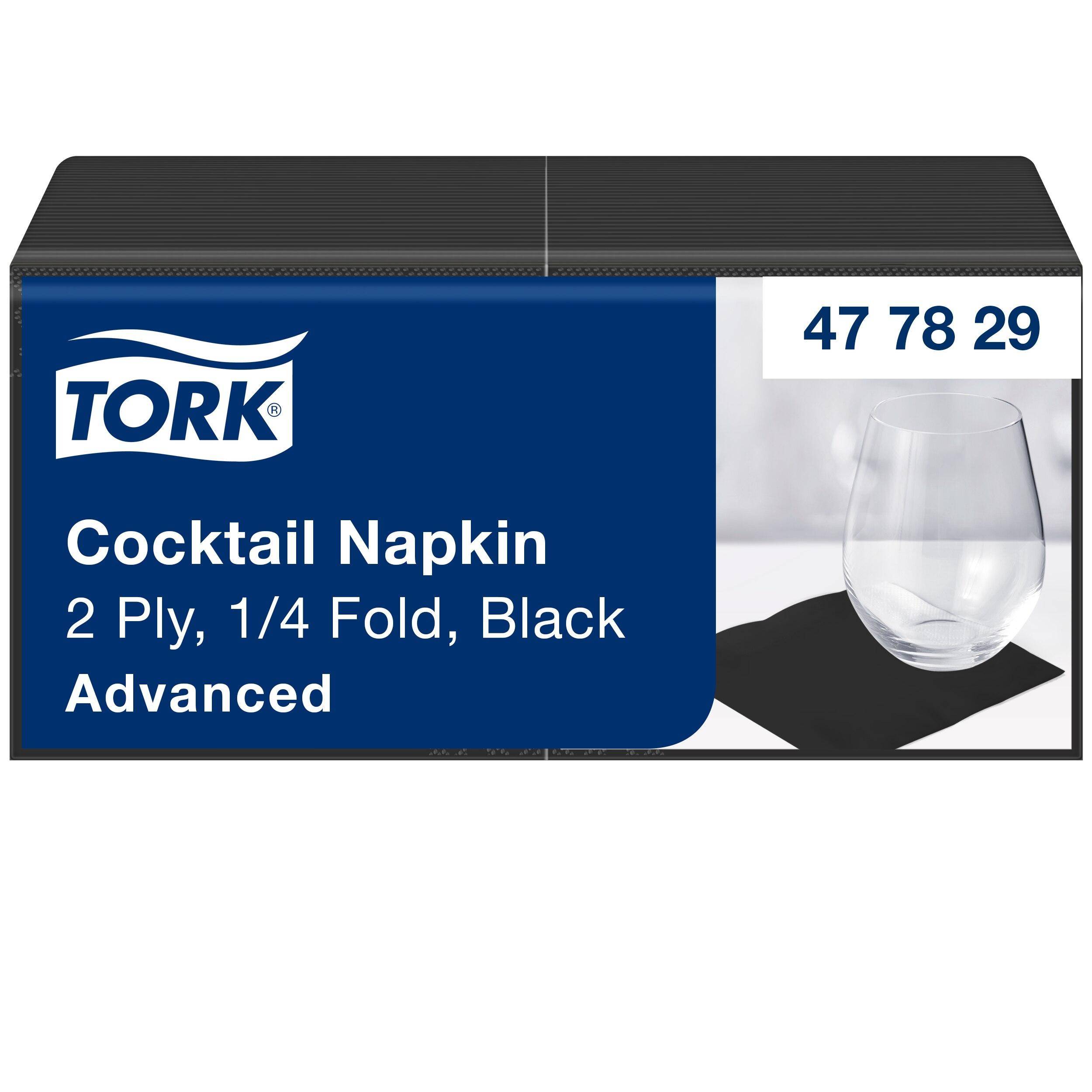 Tork - Cocktailservietten 1/4-Falz, schwarz, 2-lagig, 200 Stück