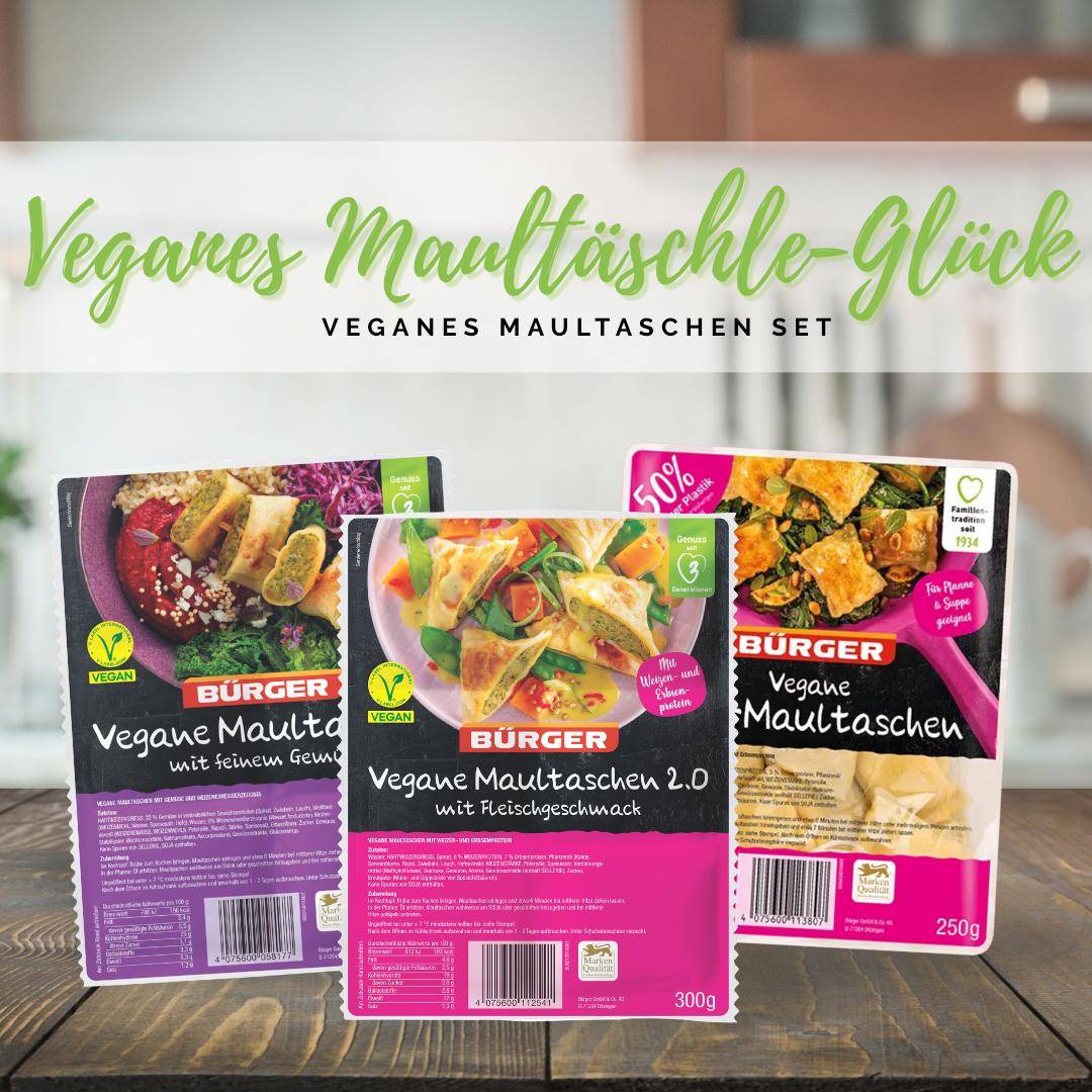 Bürger - "Veganes Maultaschen-Glück" - Das vegane Maultaschen Probierpaket Bürger - "Veganes Maultaschen-Glück" - Das vegane Maultaschen Probierpaket