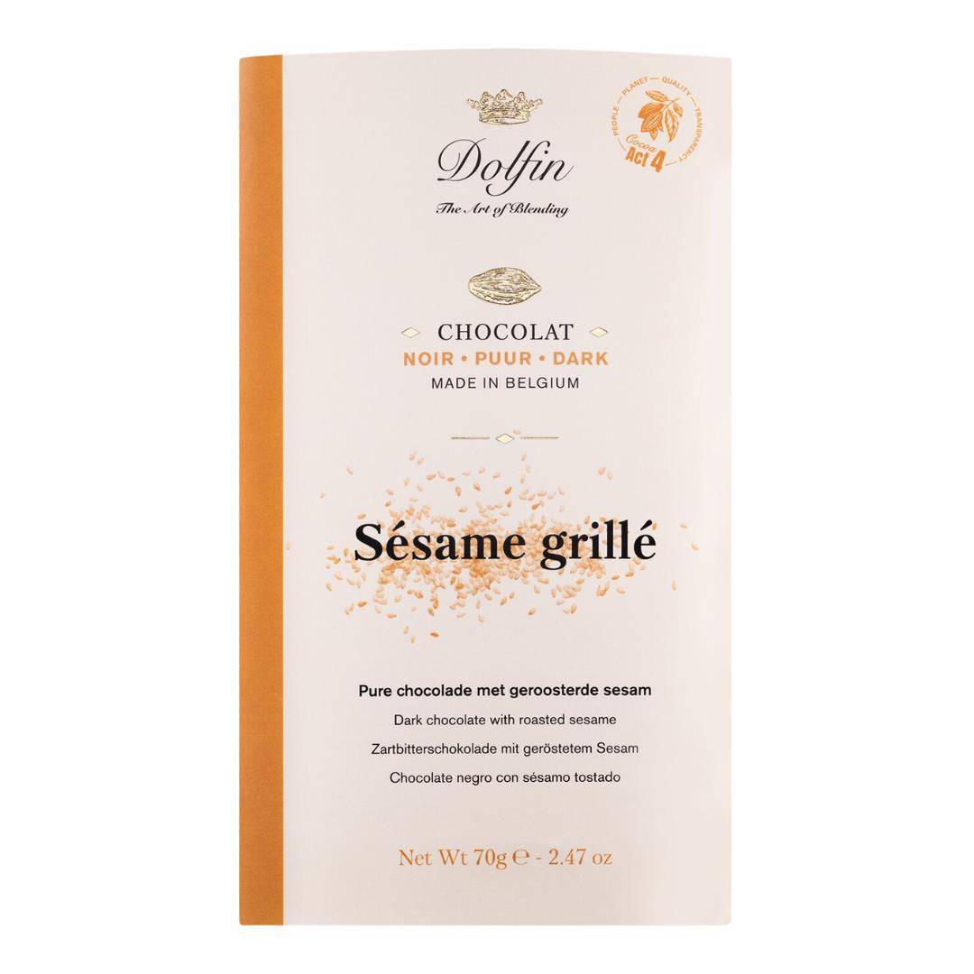 Dolfin - Zartbitterschokolade mit geröstetem Sesam, 70 g Stück