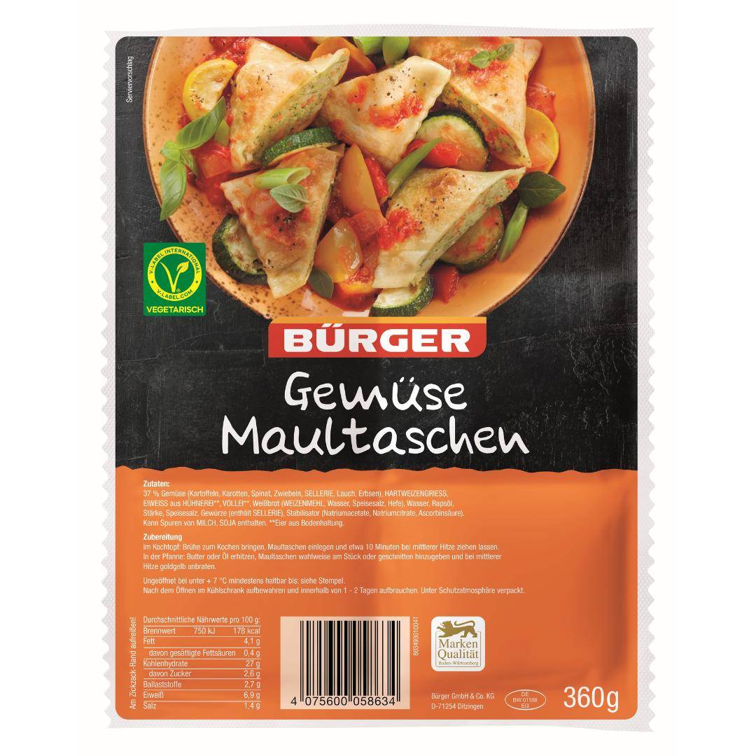 Bürger - Gemüse Maultaschen, 360 g Beutel