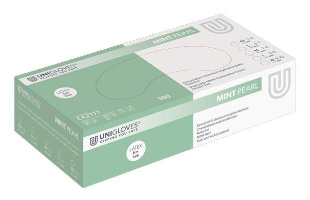Unigloves - Einmalhandschuhe / Nitril-Untersuchungshandschuhe "Mint Pearl", Größe L, 100 Stück