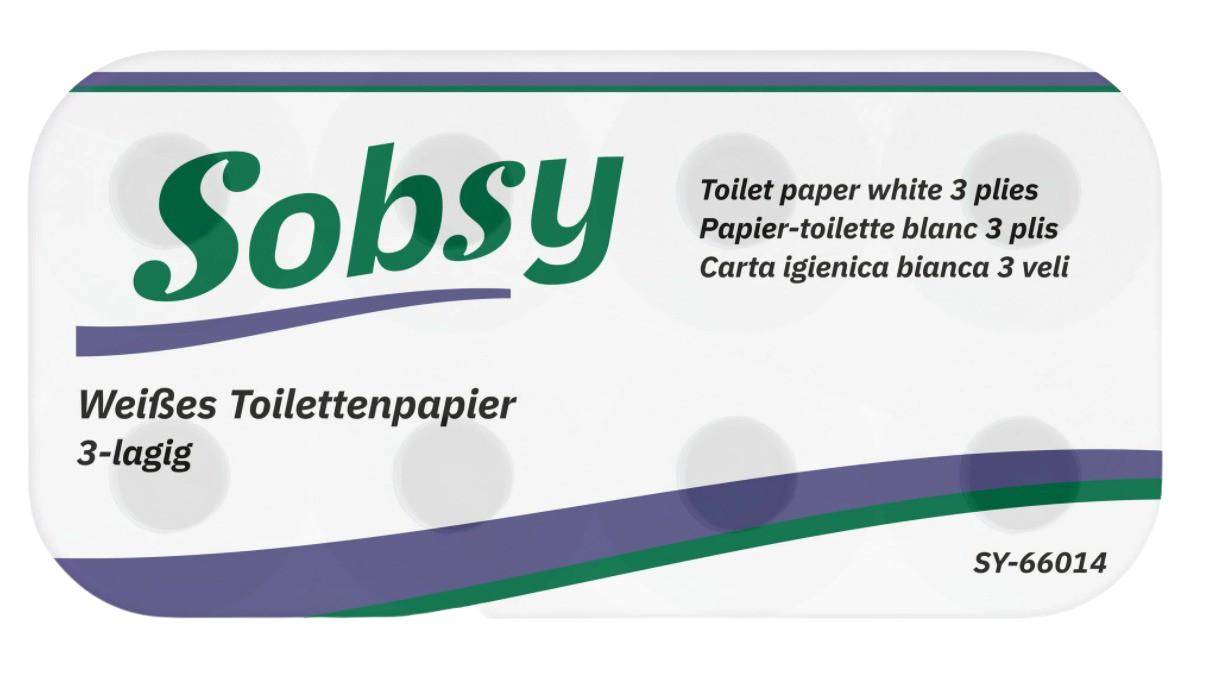 Sobsy - Toilettenpapier, 3-lagig, 250 Blatt, 9 x 8 Rollen