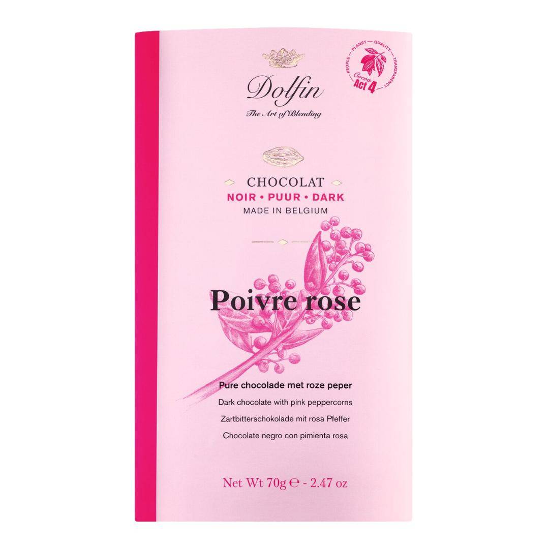Dolfin - Zartbitterschokolade mit rosa Pfeffer, 70 g Stück