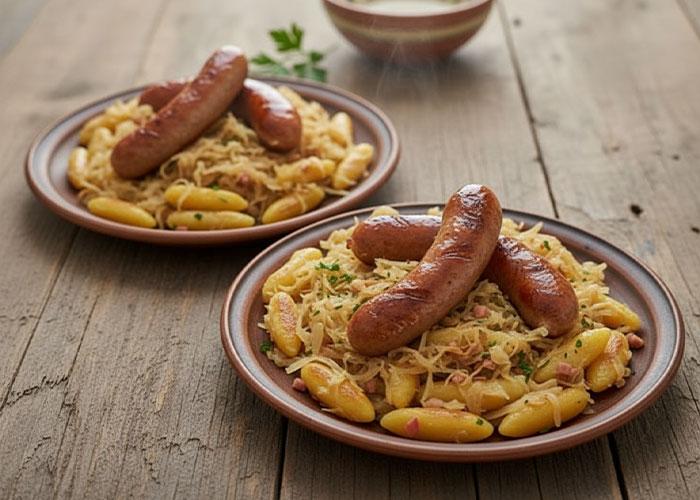 Schupfnudelpfanne mit Sauerkraut & Röstzwiebeln