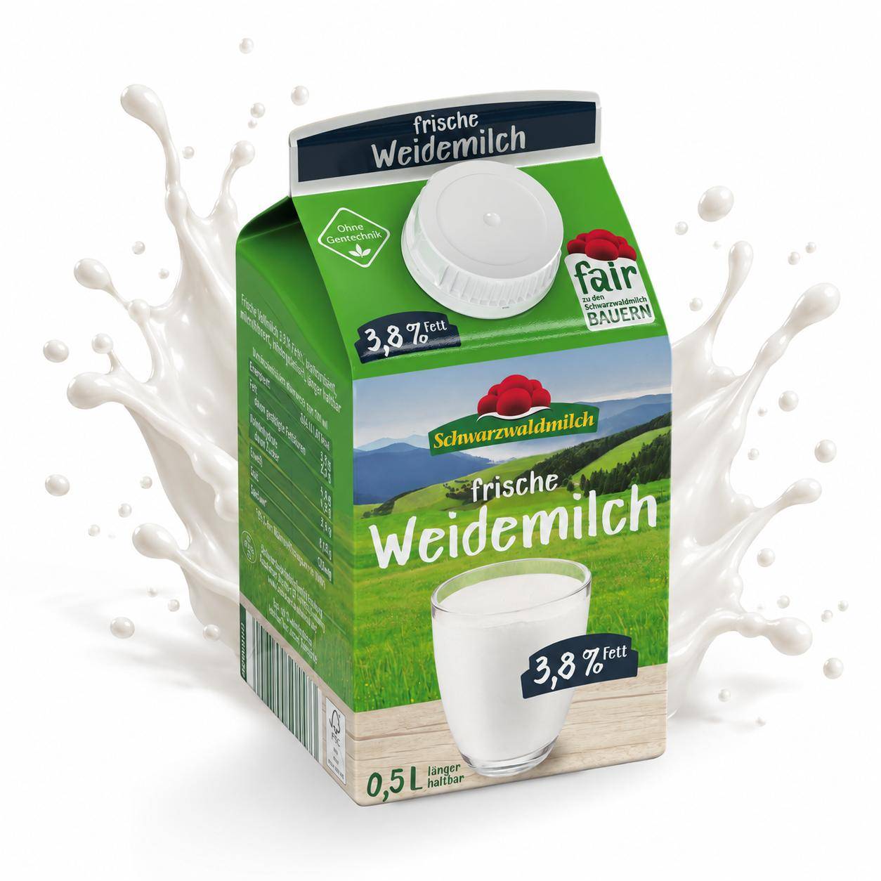 Schwarzwaldmilch - frische Weidemilch 3,8%, 12 x 0,5 Liter