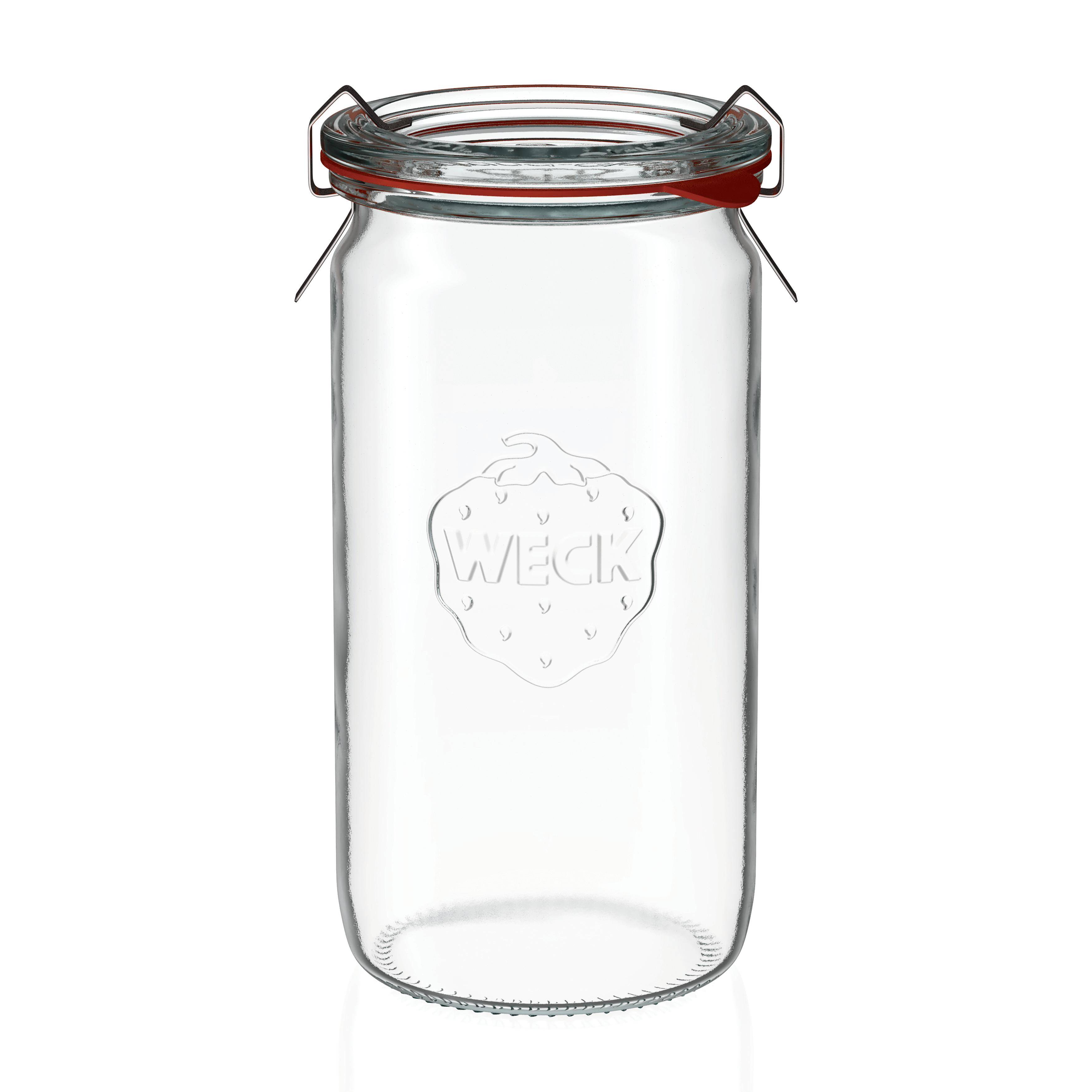 Weck - Zylinderglas mit Deckel, inklusive Dichtungsringen und Klammern, 340 ml, 975, 6 Stück