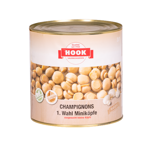 Hook - Champignons 1. Wahl Miniköpfe, 1380 g Dose Hook - Champignons 1. Wahl Miniköpfe, 1380 g Dose