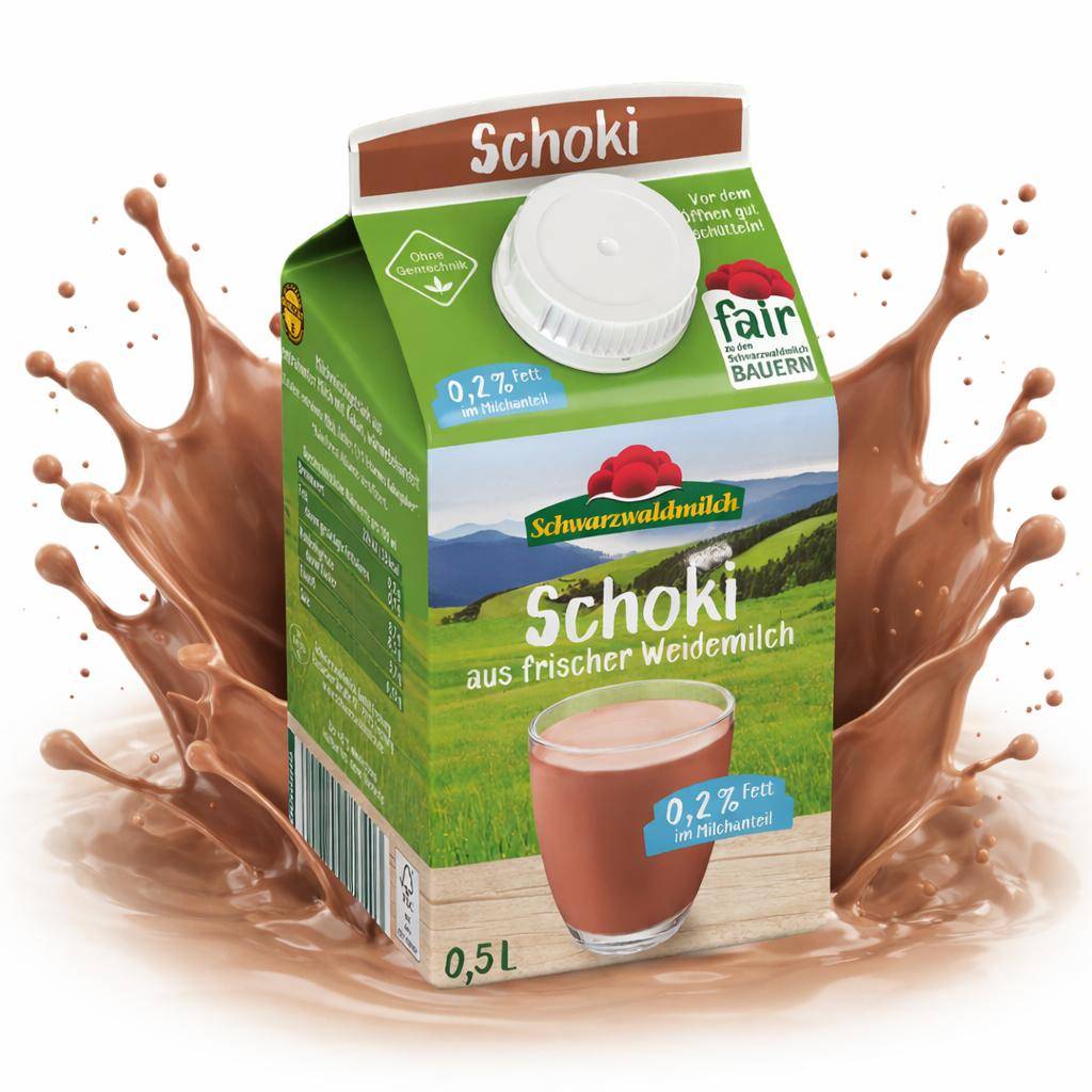 Schwarzwaldmilch - Schoki aus frisch entrahmter Weidemilch 0,2%, 10 x 0,5 Liter Schwarzwaldmilch - Schoki aus frisch entrahmter Weidemilch 0,2%, 10 x 0,5 Liter