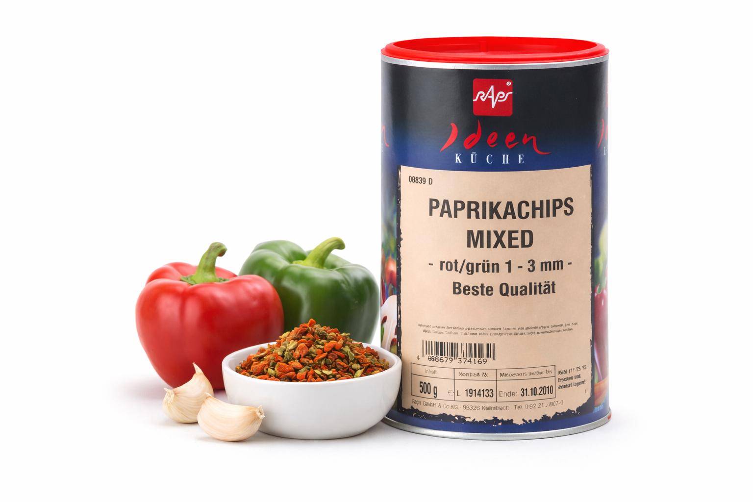 Raps - Paprika-Chips, rot/grün gemischt, getrocknet, 500 g Dose