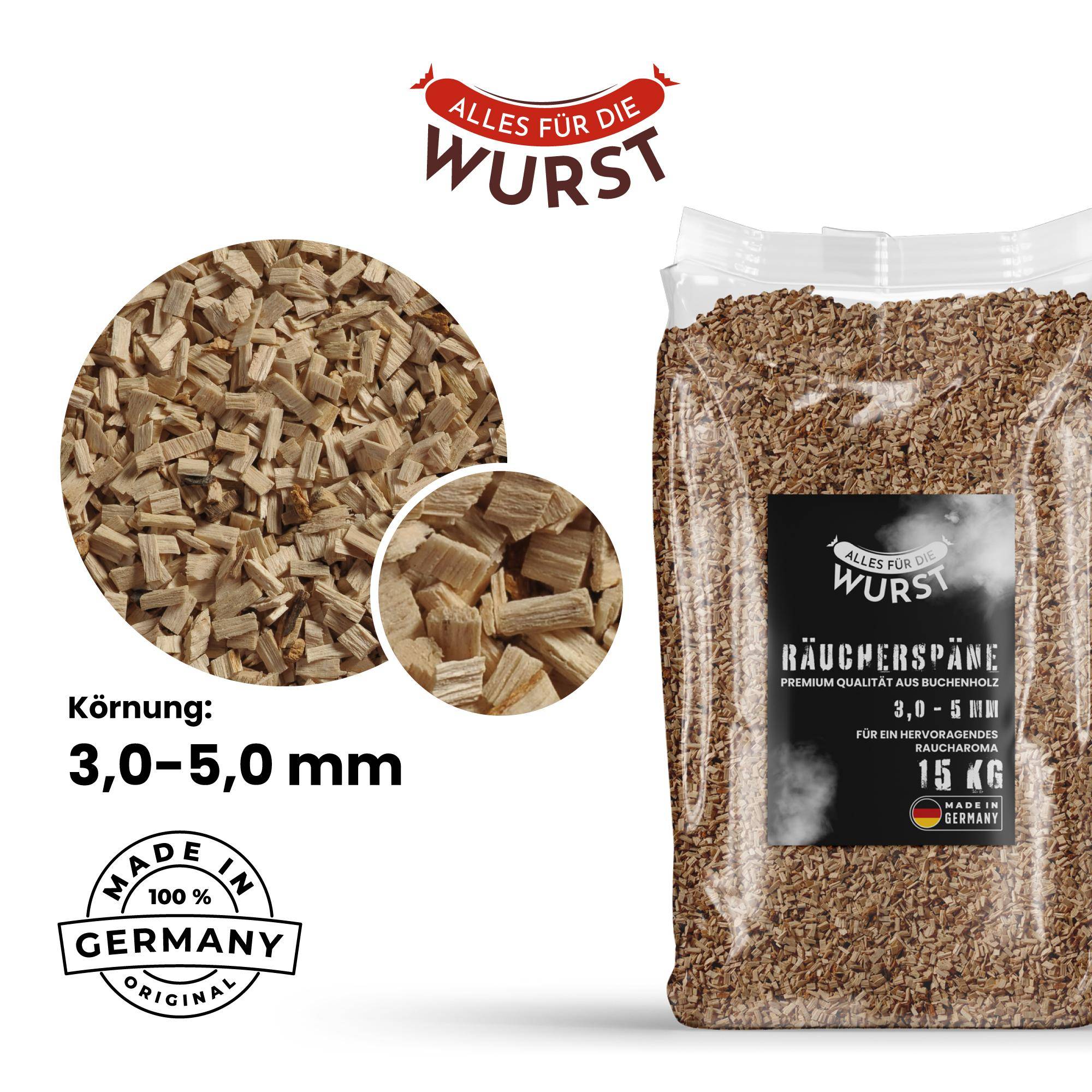 Alles für die Wurst - Räuchermehl Buche 10/40, mittelgrob, 5 kg Eimer Alles für die Wurst - Räuchermehl Buche 10/40, mittelgrob, 5 kg Eimer