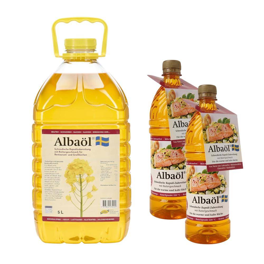 Albaöl Aktion - Rapsöl mit Buttergeschmack, 5 l Kanister + 2 x 0,75 l Flasche