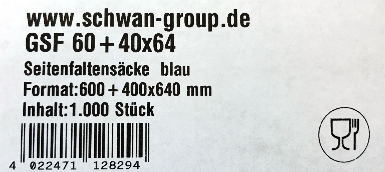 HDPE Seitenfaltensäcke für Eurokästen blau, transluzent 2% 600+400x640 mm, 10 my