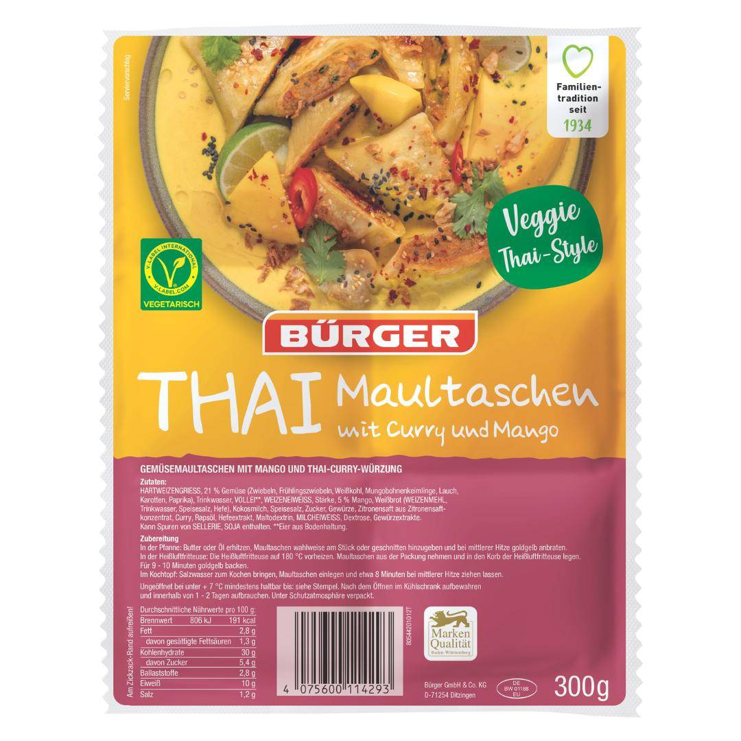 Bürger - THAI Maultaschen mit Curry und Mango, 300 g Beutel Bürger - THAI Maultaschen mit Curry und Mango, 300 g Beutel