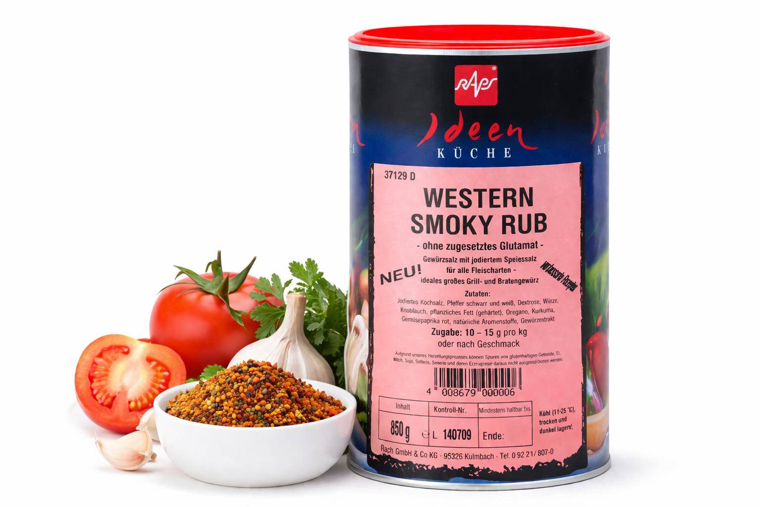Raps - Western Smoky Rub Würzung, 800 g Dose Raps - Western Smoky Rub Würzung, 800 g Dose