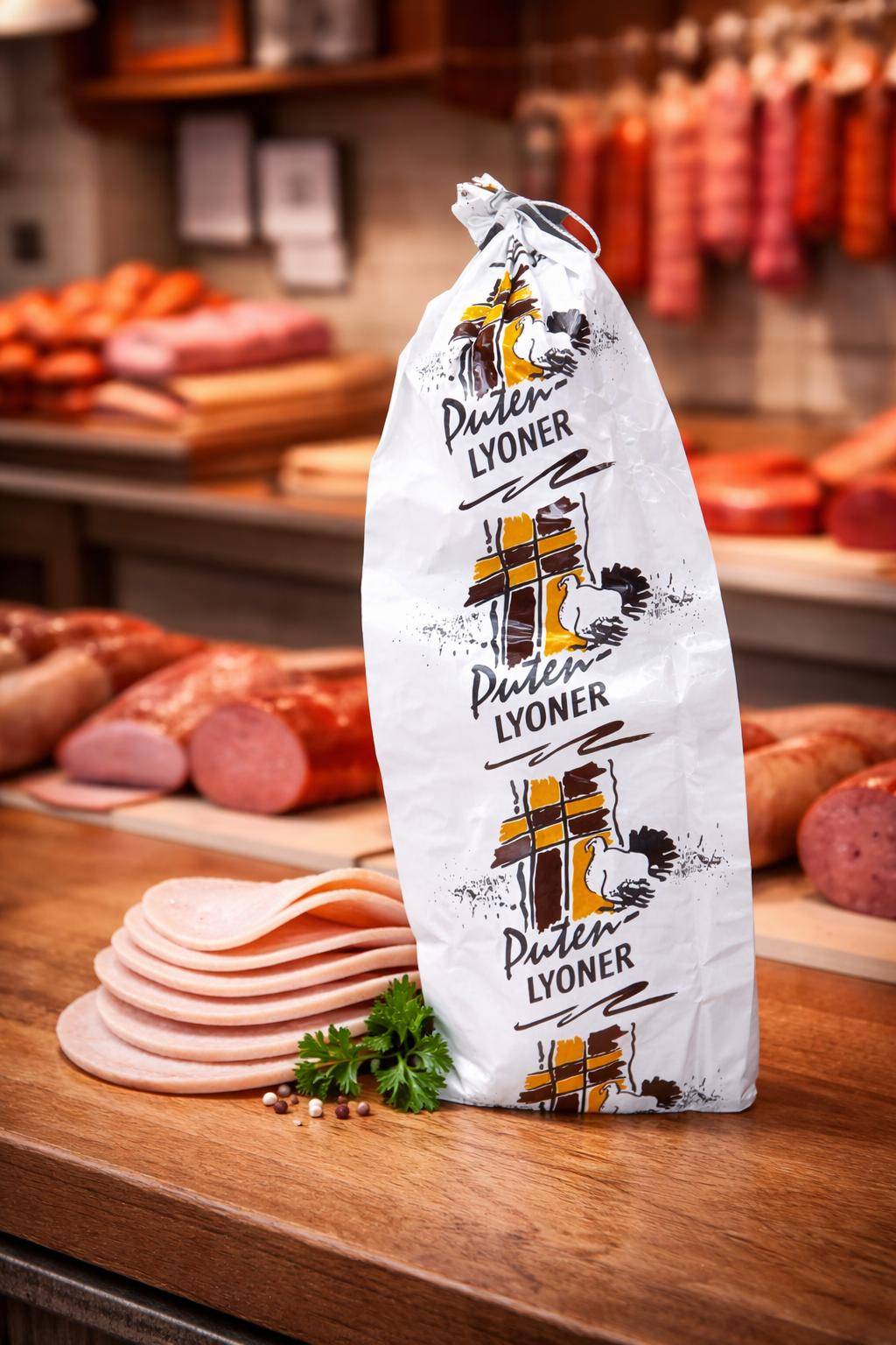 Wiberg - Safe-Triple-B, Aufdruck "Puten-Lyoner", Kaliber 90/50, 1 Bund Wiberg - Safe-Triple-B, Aufdruck "Puten-Lyoner", Kaliber 90/50, 1 Bund