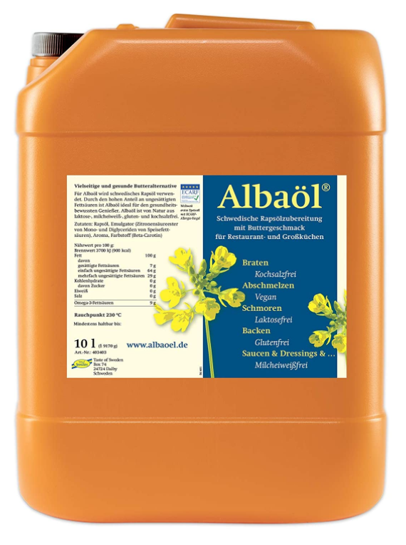 Albaöl - Rapsöl mit Buttergeschmack, 10 Liter Kanister Albaöl - Rapsöl mit Buttergeschmack, 10 Liter Kanister