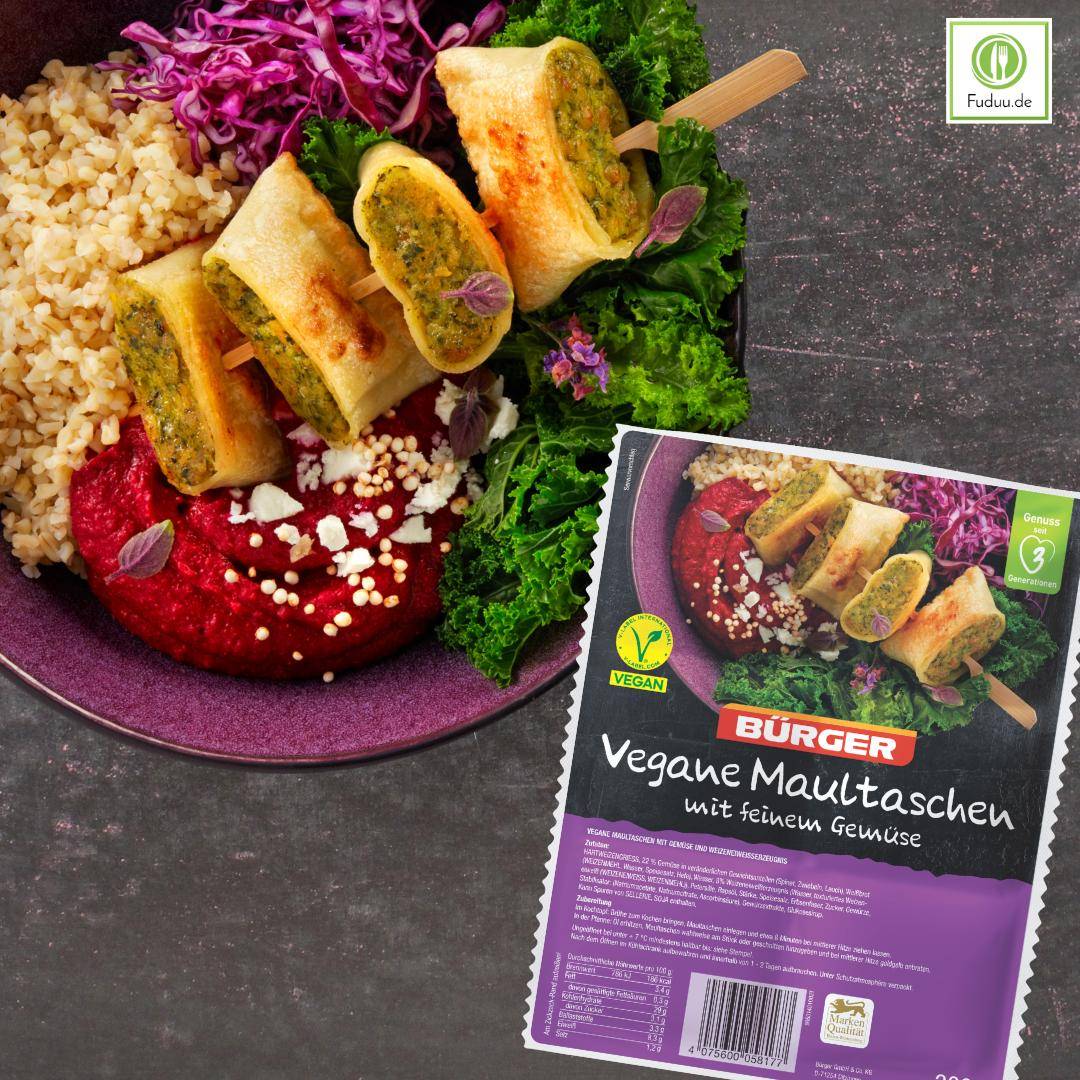 Bürger - Vegane Maultaschen mit feinem Gemüse, 300 g Beutel Bürger - Vegane Maultaschen mit feinem Gemüse, 300 g Beutel
