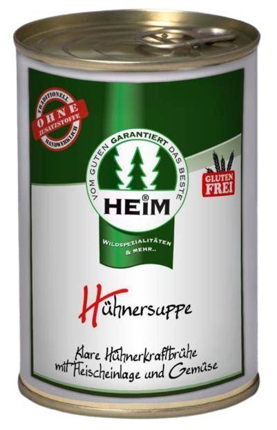 Hühnersuppe mit Fleischeinlage & Gemüse - 400ml Dose Hühnersuppe mit Fleischeinlage & Gemüse - 400ml Dose
