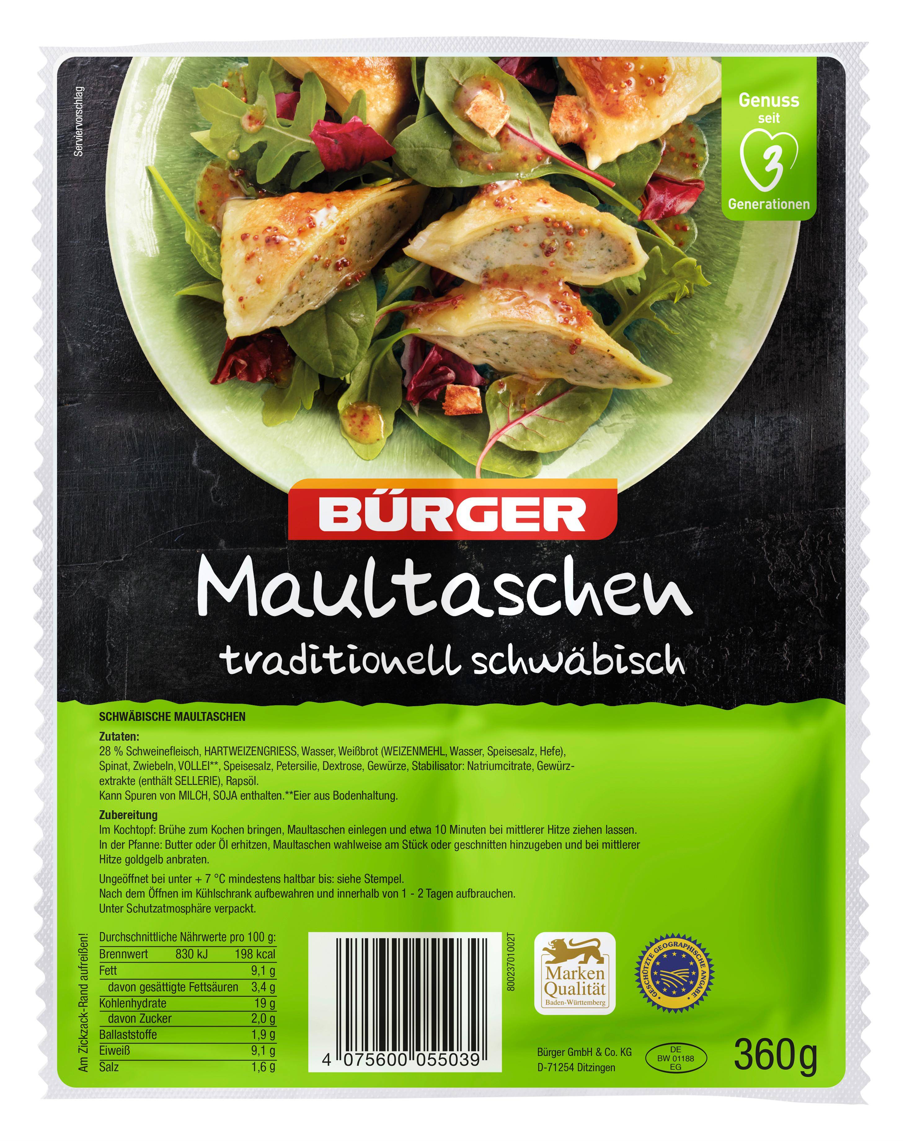 Bürger - Maultaschen tradionell schwäbisch, 360 g Beutel