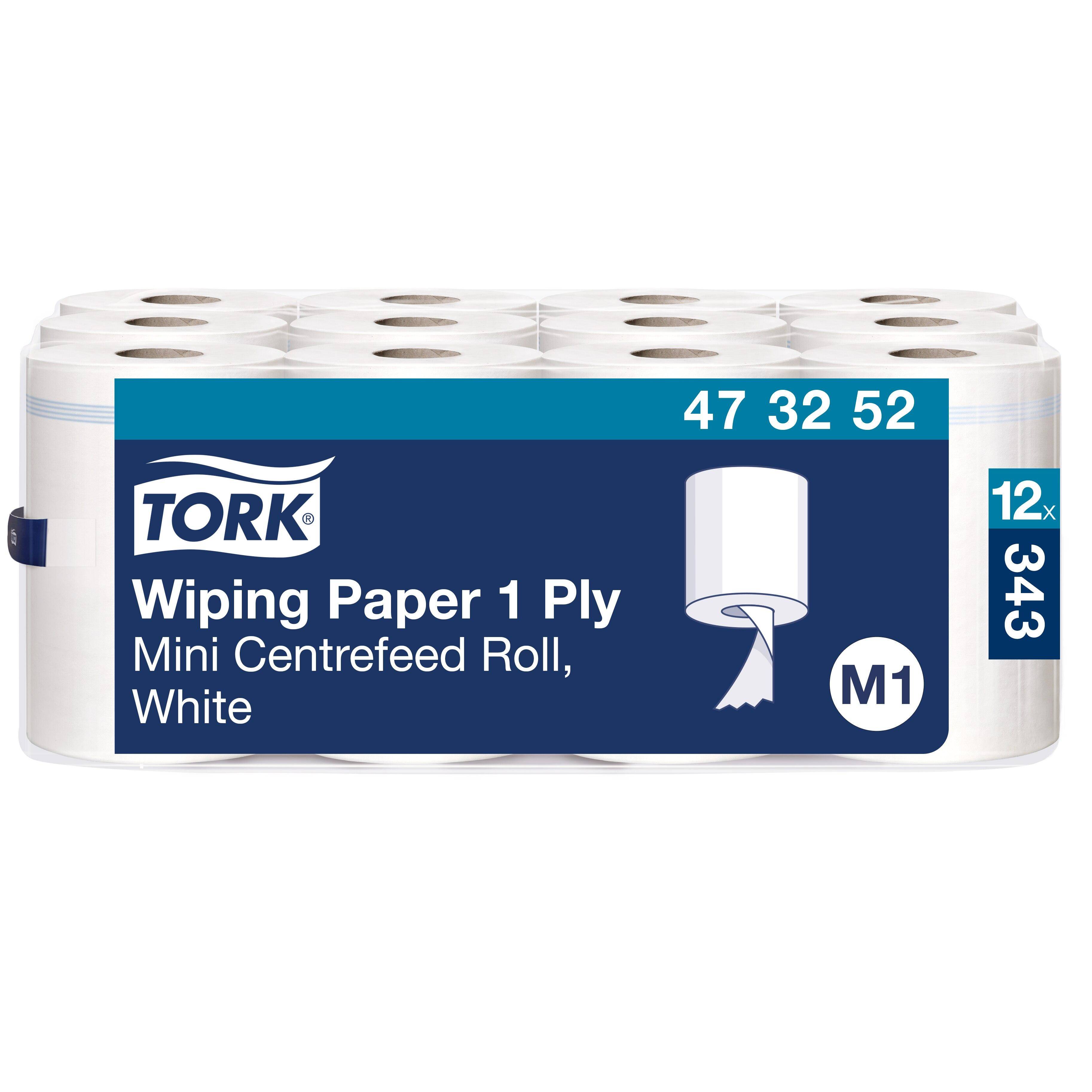 Tork - Mehrzweck-Papierwischtücher mit Innenabrollung für M1, weiß, 1-lagig, 12 x 343 Blatt, 473252
