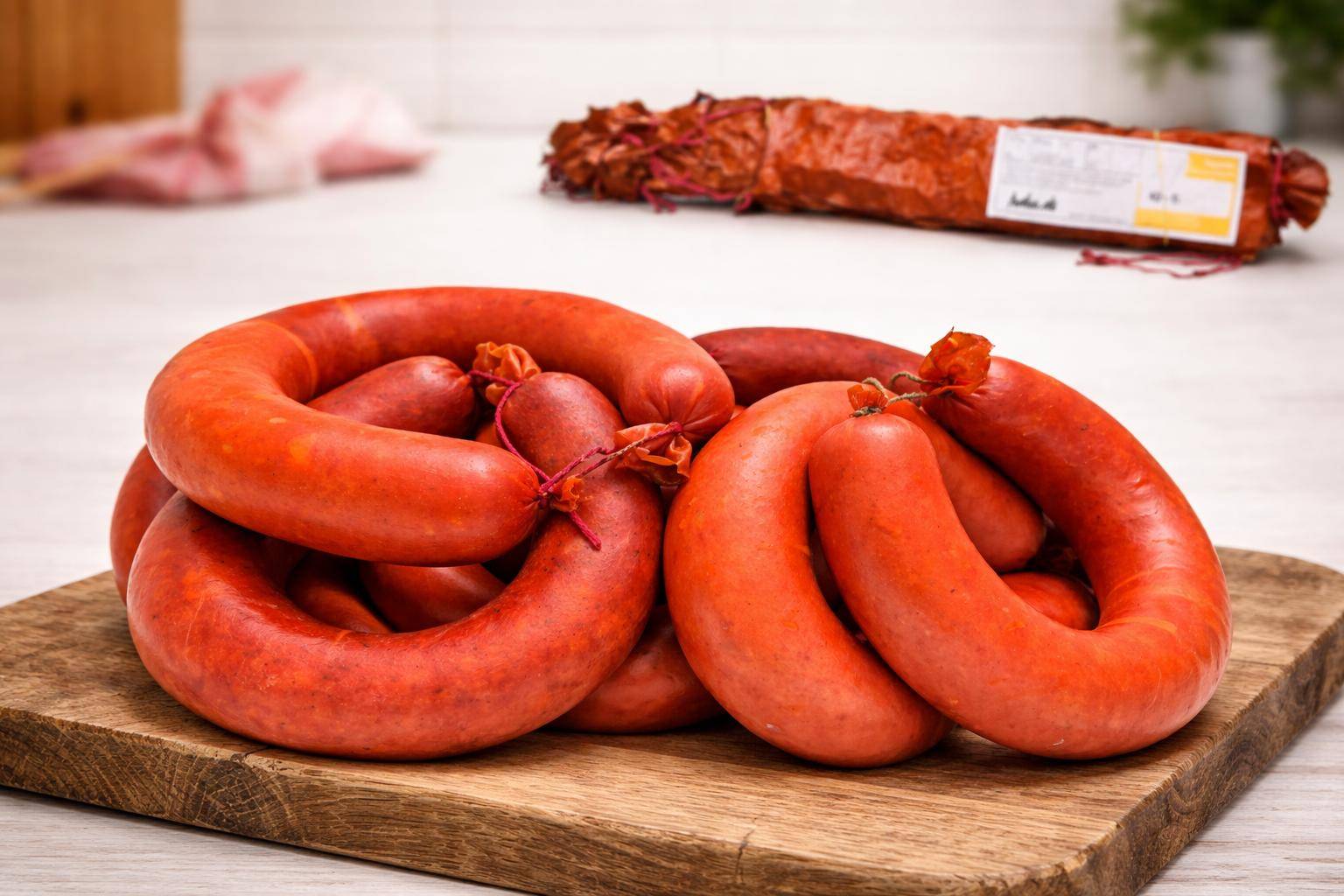 Fuduu.de - Kranzdarm, lachsrot, rot abgebunden, Kaliber 43/50 cm, 1 Bund Fuduu.de - Kranzdarm, lachsrot, rot abgebunden, Kaliber 43/50 cm, 1 Bund