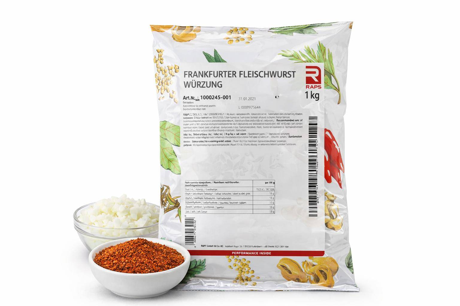 Raps - Frankfurter Fleischwurst Würzung, 1 kg Beutel Raps - Frankfurter Fleischwurst Würzung, 1 kg Beutel