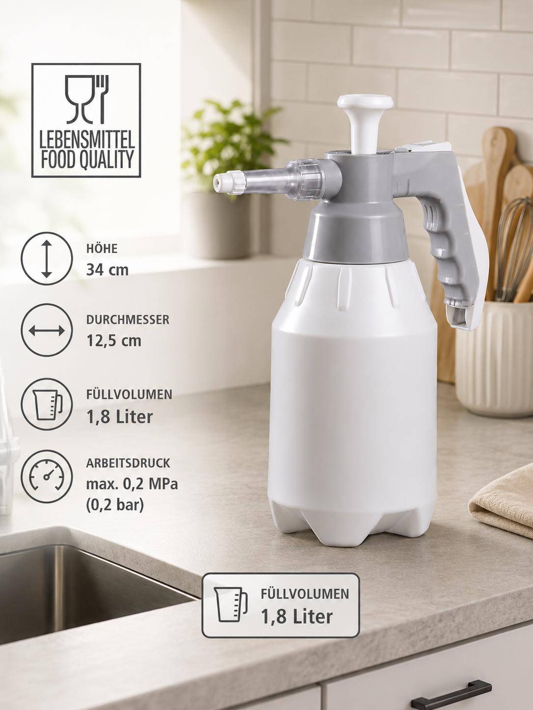 Kläger - Drucksprühgerät, lebensmittelgeeignet, weiß, 1,8 Liter