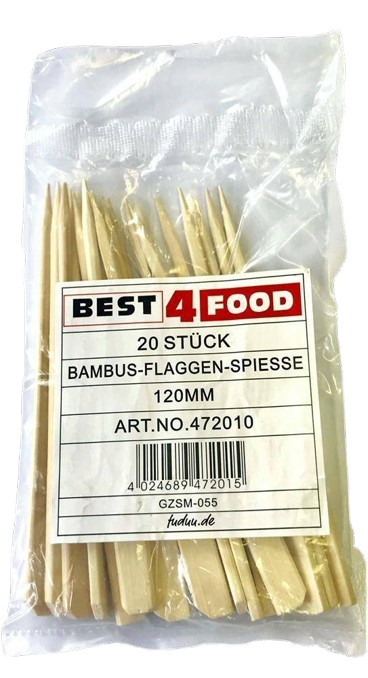 Best4Food - Flaggen-Spieße aus Bambus, 120mm, 20 Stück
