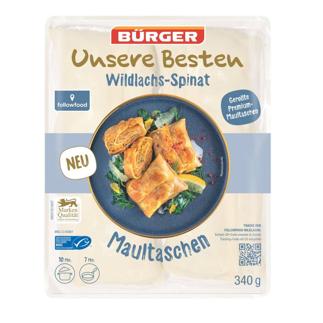 Bürger - "Unsere Besten" Maultaschen mit Wildlachs-Spinat, 340 g Beutel
