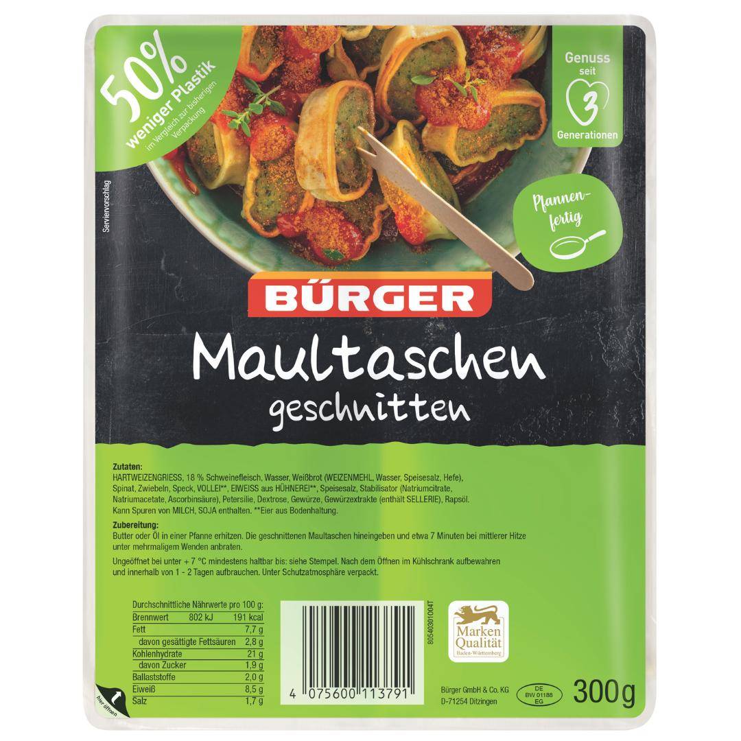 Bürger - Maultaschen geschnitten, 300 g Beutel Bürger - Maultaschen geschnitten, 300 g Beutel