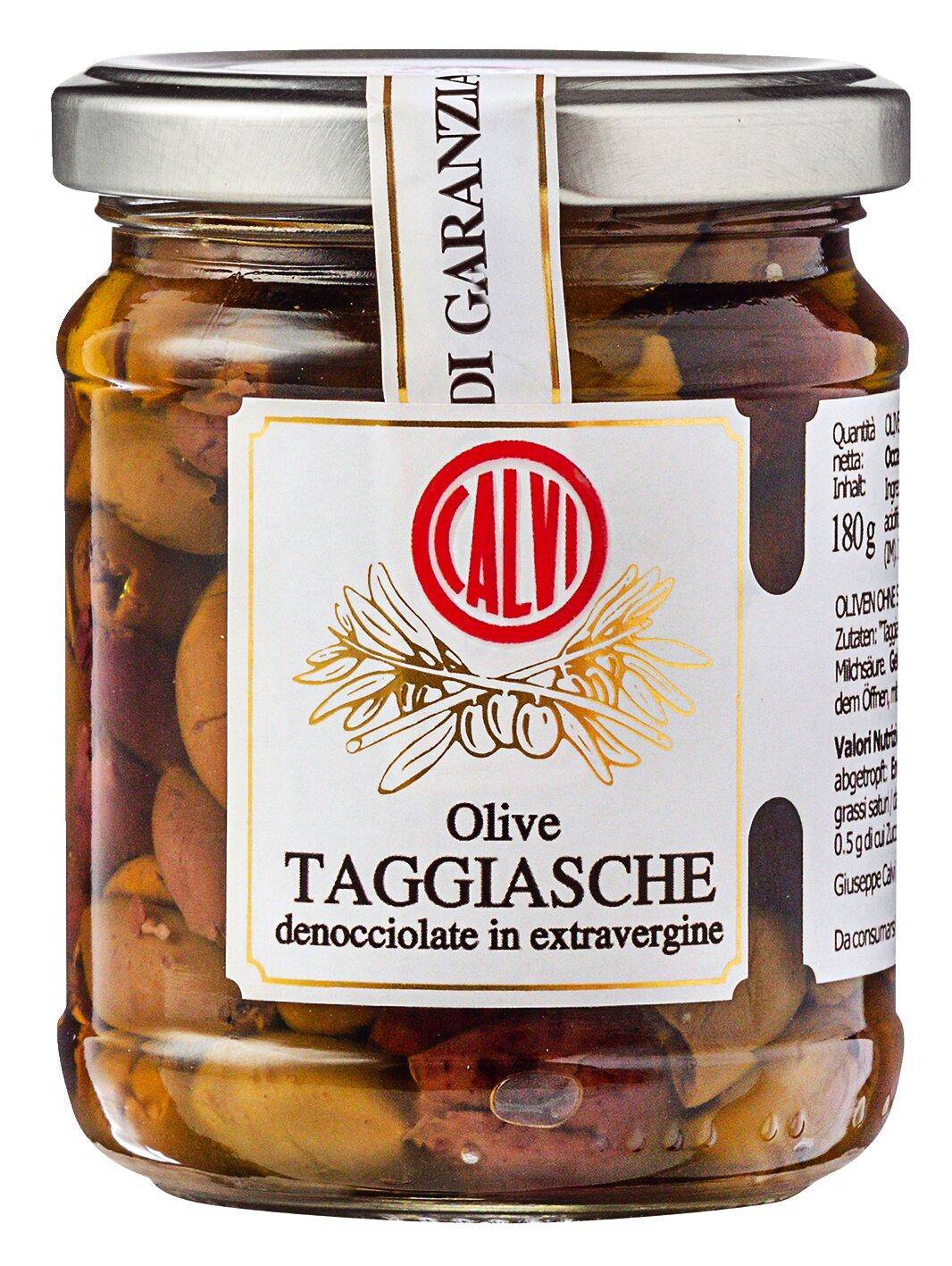 Calvi - Taggiasca Oliven in nativem Olivenöl extra, ohne Stein, 180 g Glas - AUSGELISTET