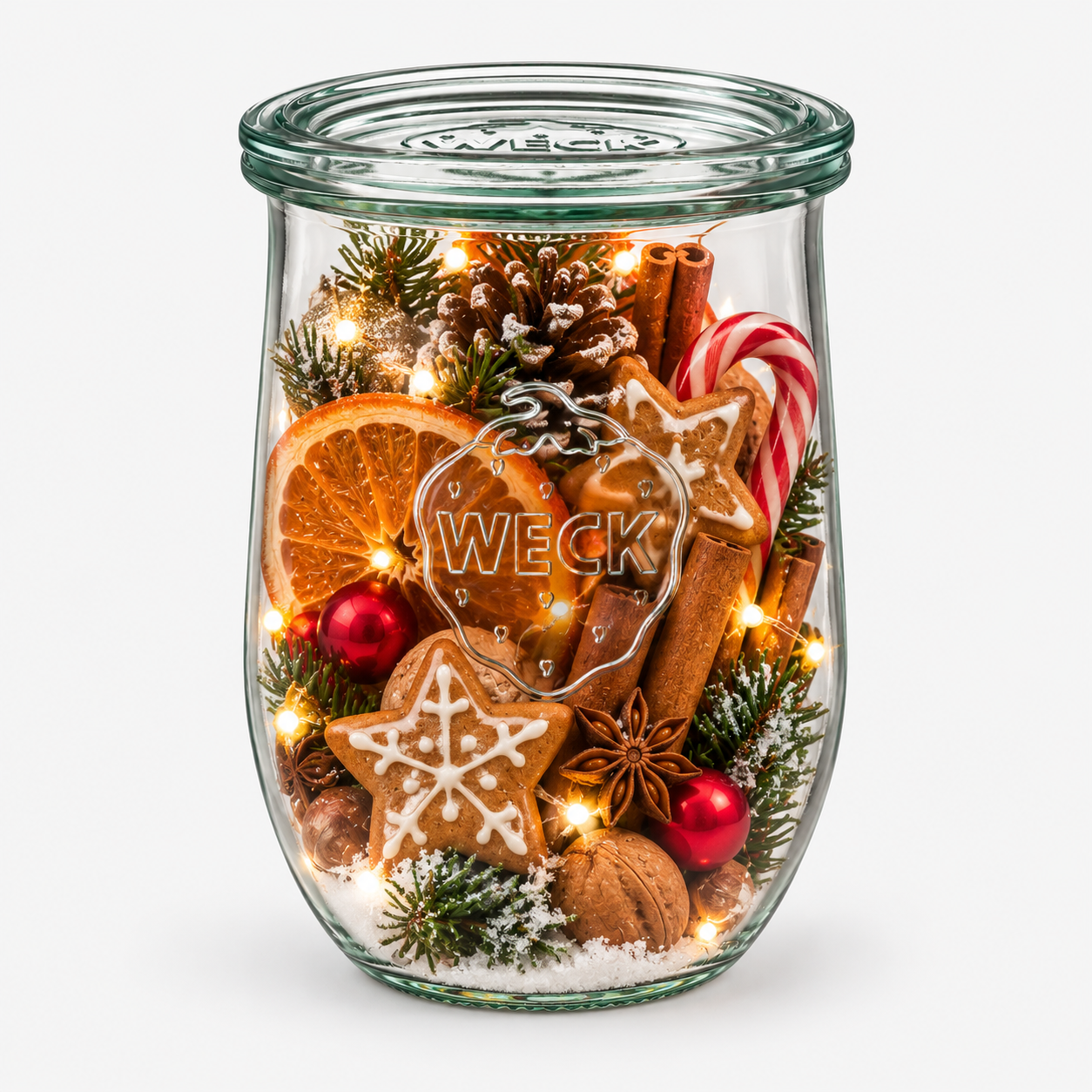 Weihnachtliches WECK-Glas mit Lebkuchen und Lichtern