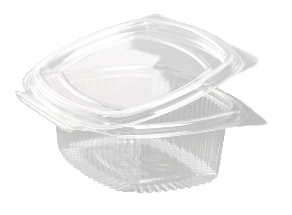RPET Salatschale mit Klappdeckel, 1000 ml, klar, oval, 50 Stück