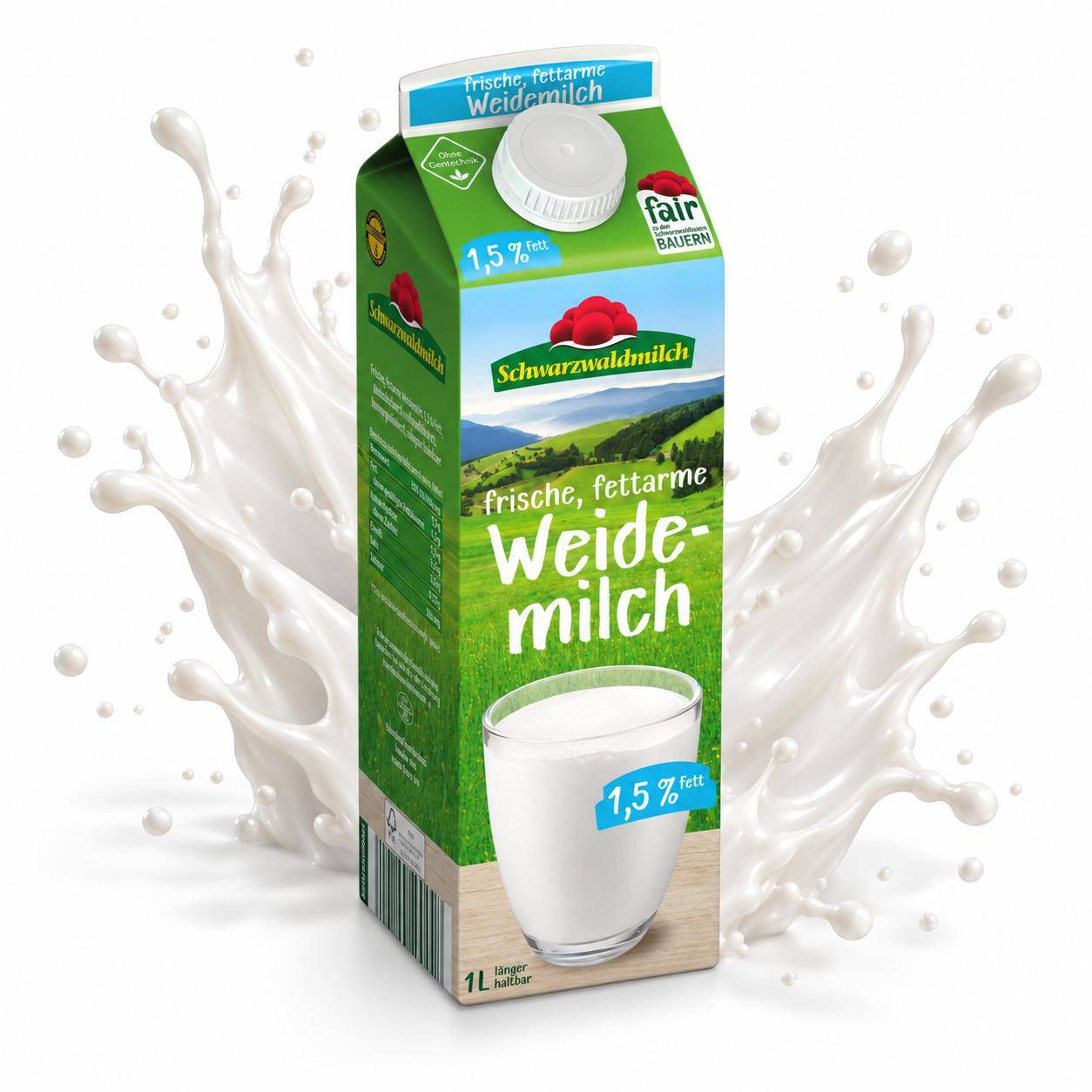 Schwarzwaldmilch - frische Weidemilch 1,5%, 10 x 1 Liter