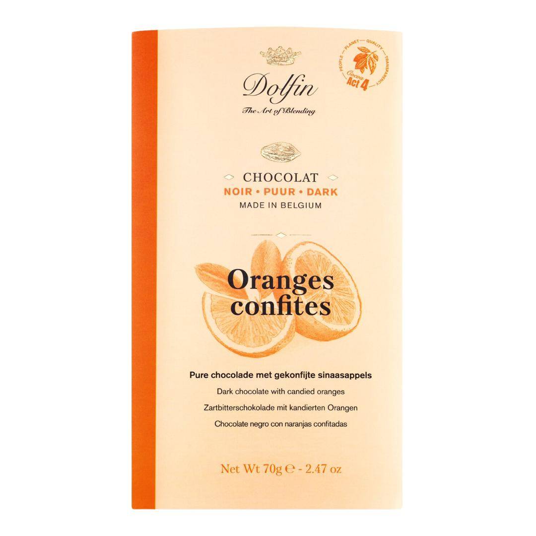 Dolfin - Zartbitterschokolade mit kandierten Orangen, 70 g Stück