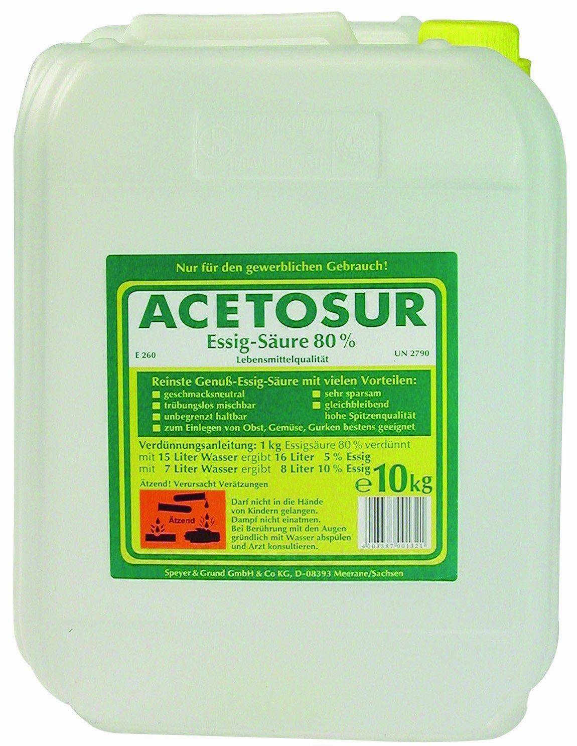 Acetosur - Essig-Säure, 80% Säure, hell,10 Liter Kanister