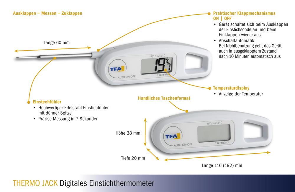 TFA - Digitales Einstichthermometer THERMO JACK, weiß