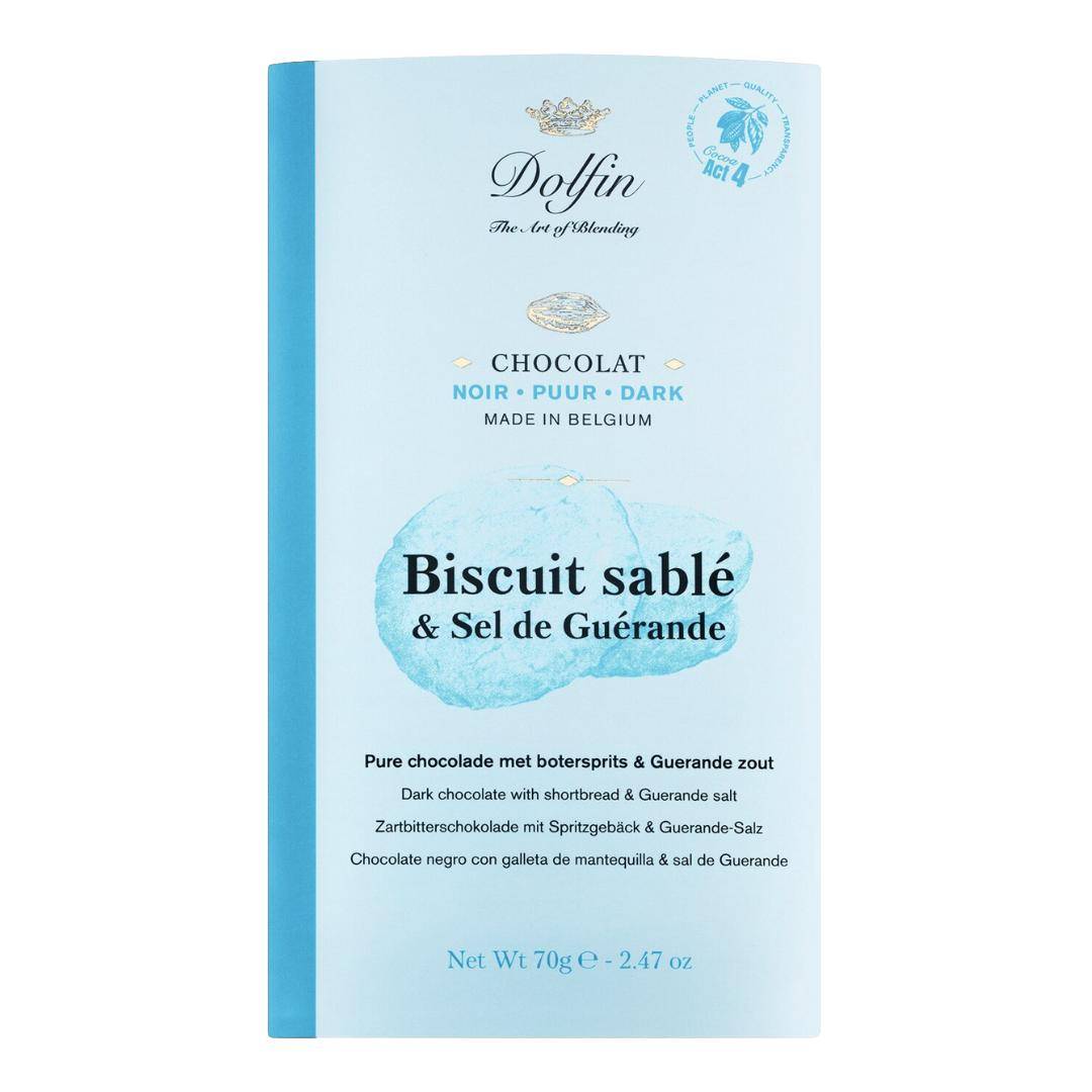 Dolfin - Zartbitterschokolade mit Spritzgebäck und Salz, 70 g Stück