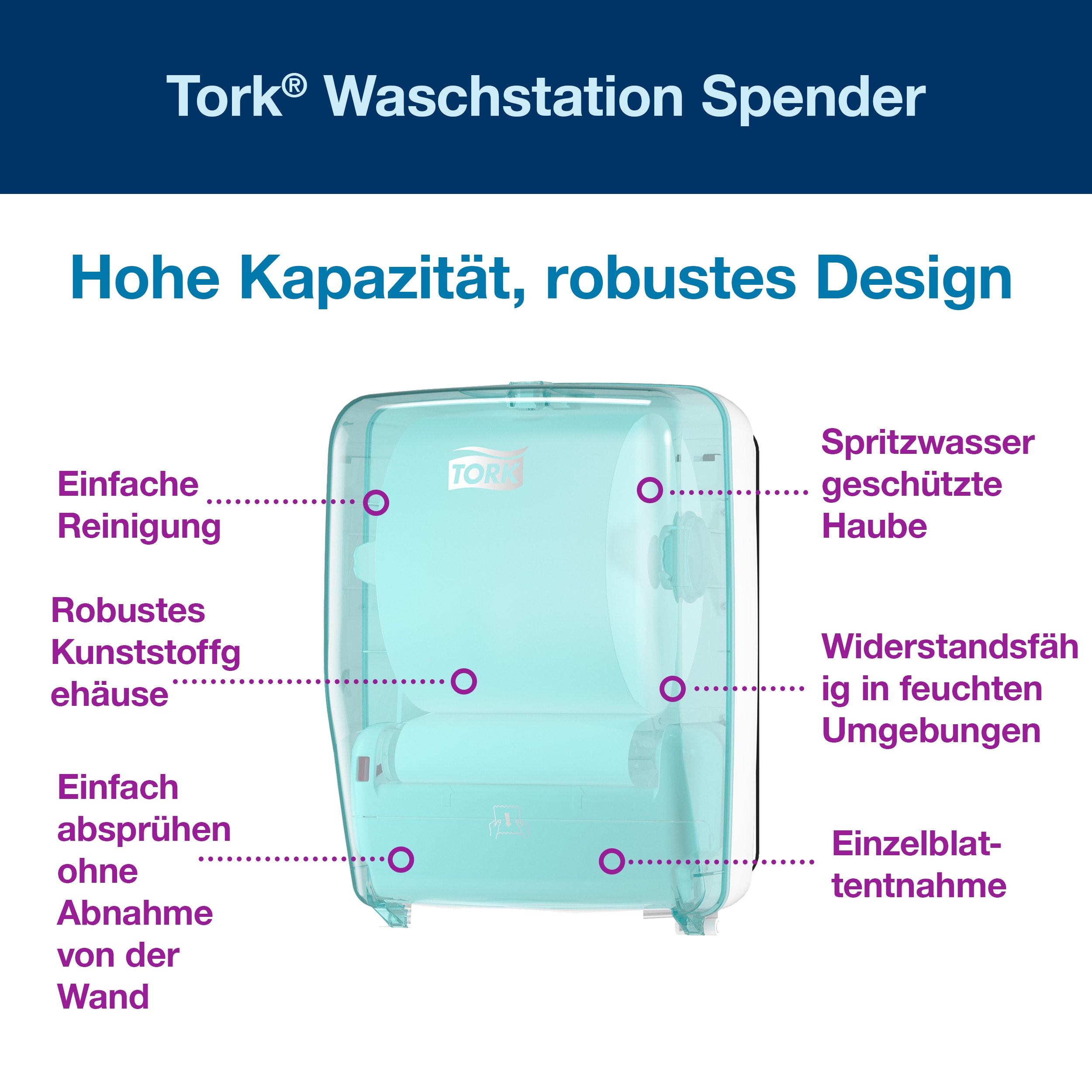 Tork - Papiertuchspender zur Wandmontage, weiß/türkis, W6, 651420