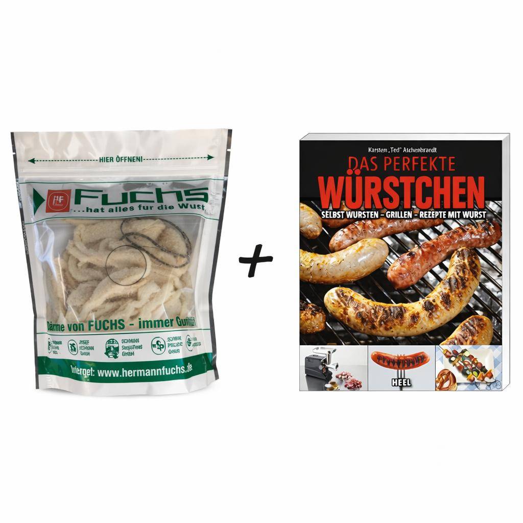 SET - Deutscher Schweinedarm, Kaliber 28/30 mm, 25 Meter + Buch von Heel "Wurst zum selber machen"