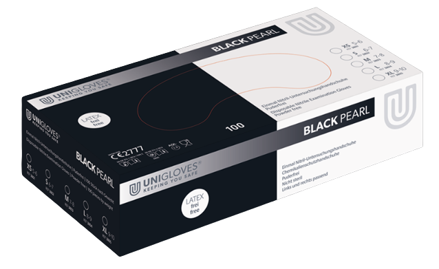 Unigloves - Einmalhandschuhe / Nitril-Untersuchungshandschuhe "Black Pearl", Größe M, 100 Stück Unigloves - Einmalhandschuhe / Nitril-Untersuchungshandschuhe "Black Pearl", Größe M, 100 Stück