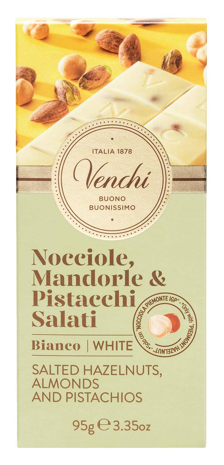 Venchi - Weiße Schokolade mit gesalzenen Nüssen, 95 g Tafel