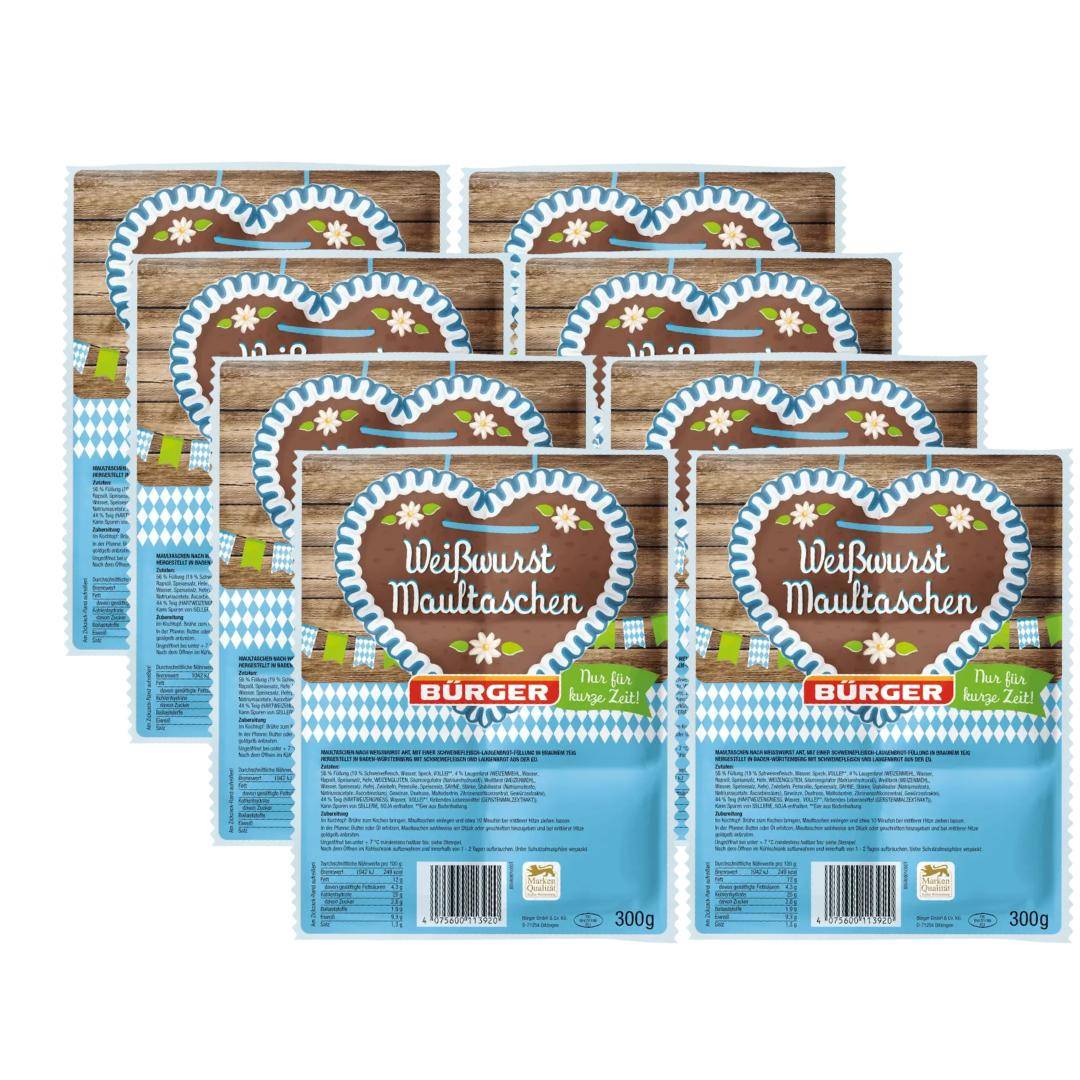 Bürger - Weißwurst Maultaschen, 8 x 300 g Beutel