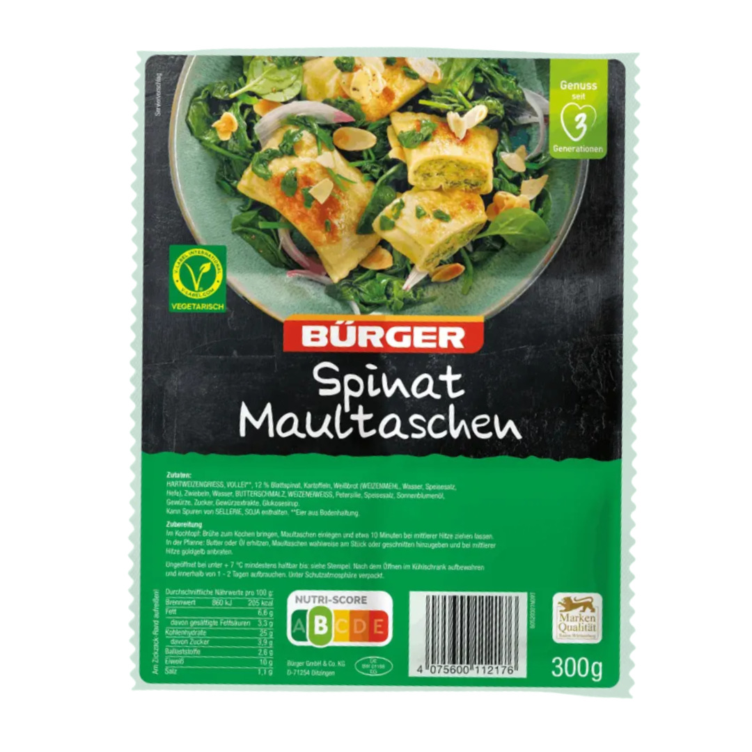 Bürger - Spinat Maultaschen, 300 g Beutel