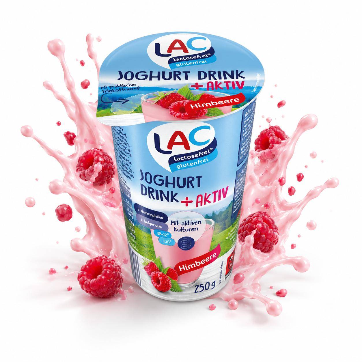 LAC - laktosefreier Joghurtdrink AKTIV Himbeere, 10 x 250g Becher