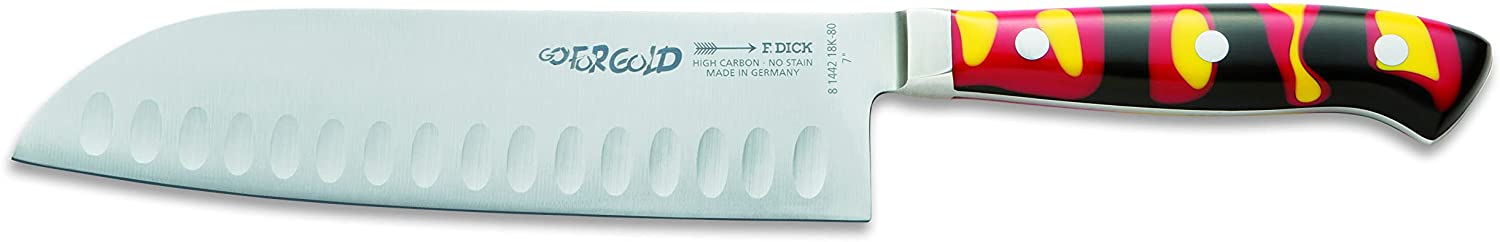 F. DICK - Premier Plus GO FOR GOLD Santoku, Kullenschliff, 18 cm, 81442182K-80 F. DICK - Premier Plus GO FOR GOLD Santoku, Kullenschliff, 18 cm, 81442182K-80